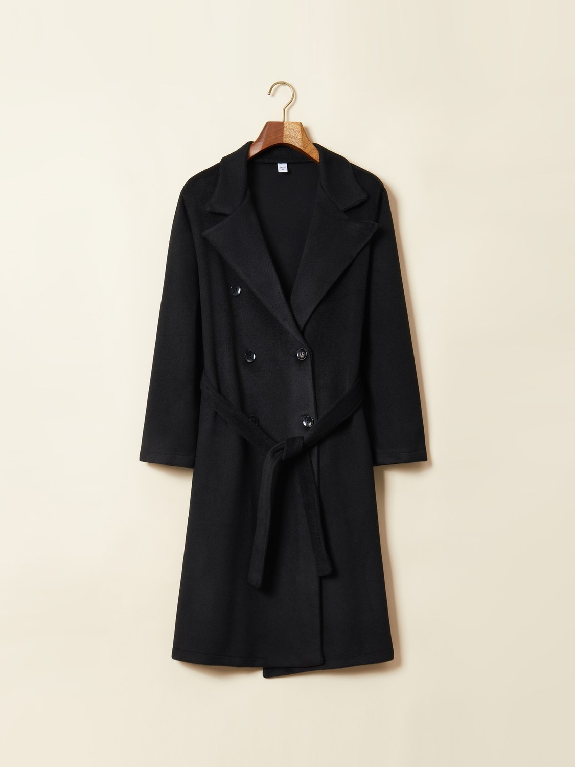 Premium fashion Women's Commuter Double Breasted Notch Lapel Waist Tie Pocket Thermal Coat -C